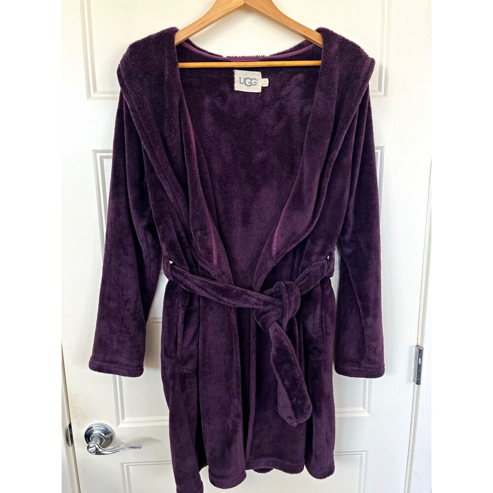 UGG Miranda Hooded Robe M Medium Port Plum Purple Plush Fleece Belted Loungewear
